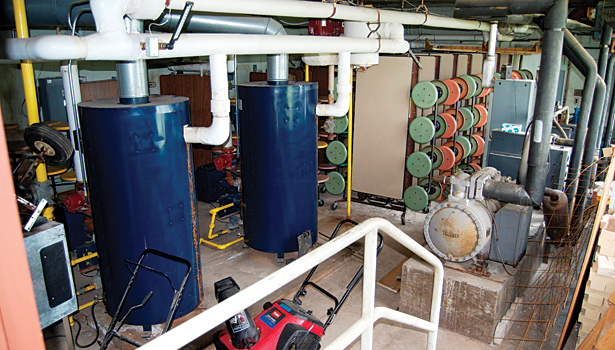 cluttered boiler room